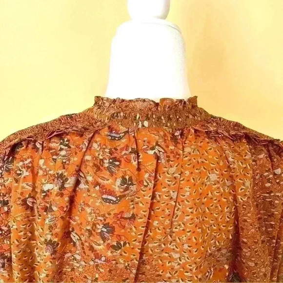 NWT Elan Orange Peasant Boho Tie Neck Long Sleeve Elastic Waist Crop Top Size M - Picture 10 of 13